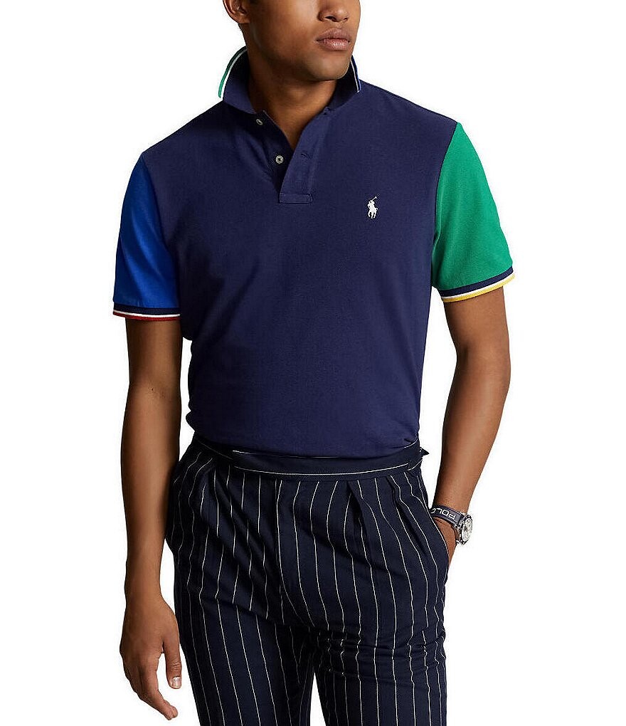 

Рубашка поло классического кроя с цветными блоками Polo Ralph Lauren в сетку с короткими рукавами, синий