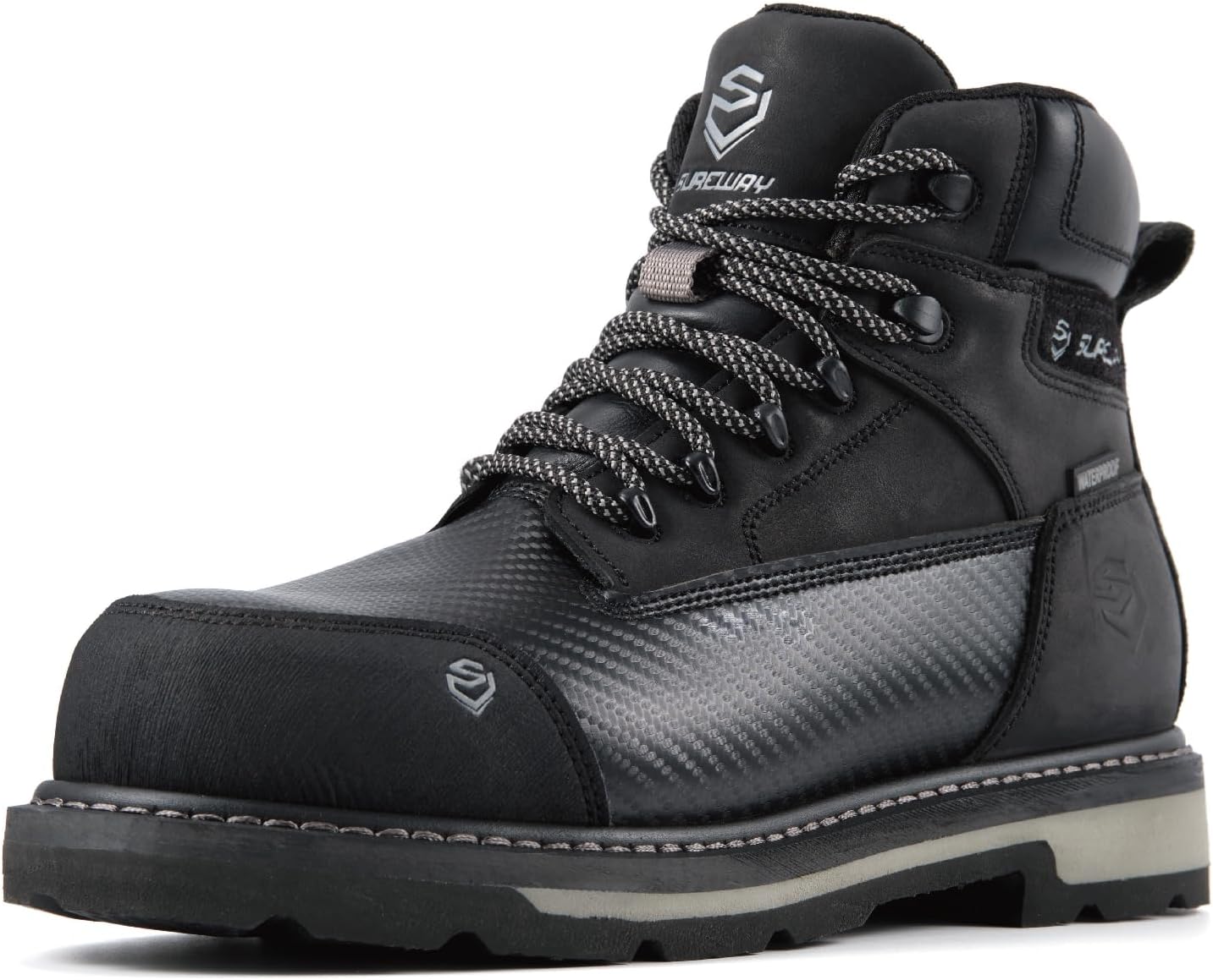 

Мужские ботинки SUREWAY с мягким/композитным носком, 6, водонепроницаемые, с жесткой подошвой Goodyear, маслостойкие/противоскользящие, с двухслойной комфортной подошвой, из кожи Crazy Horse, для строительства и промышленной безопасности, черный