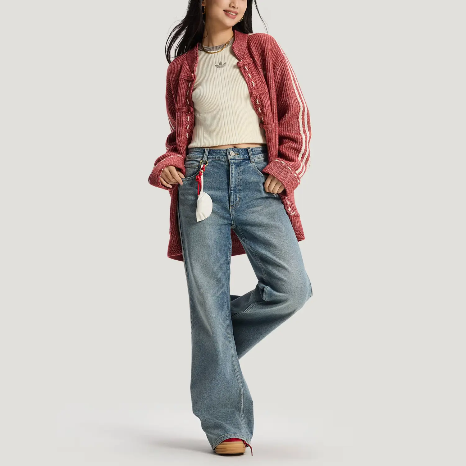 Новогодняя вязаная куртка осень-зима 2025, унисекс Adidas Originals, soft красный — фото 4
