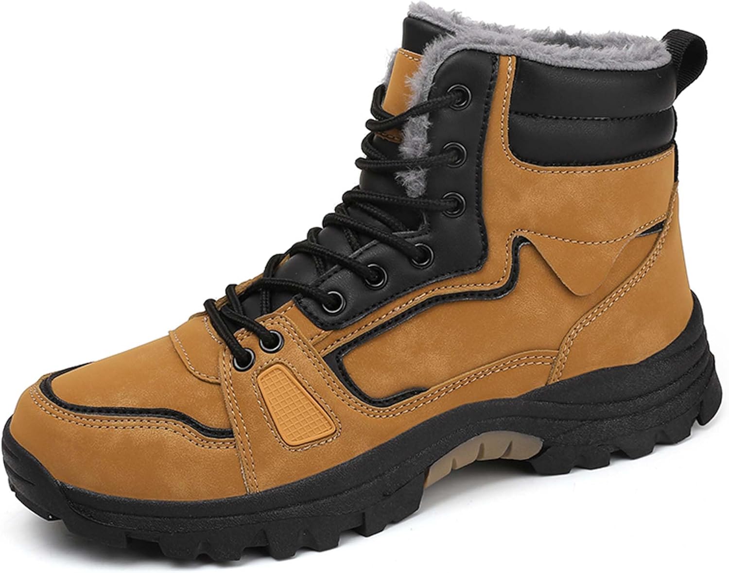 

Мужские водонепроницаемые зимние ботинки с теплой меховой подкладкой, зимние походные ботинки, противоскользящие, высокие на щиколотку, для спорта, работы, прогулок и походов с рюкзаком, черные, хаки Generic