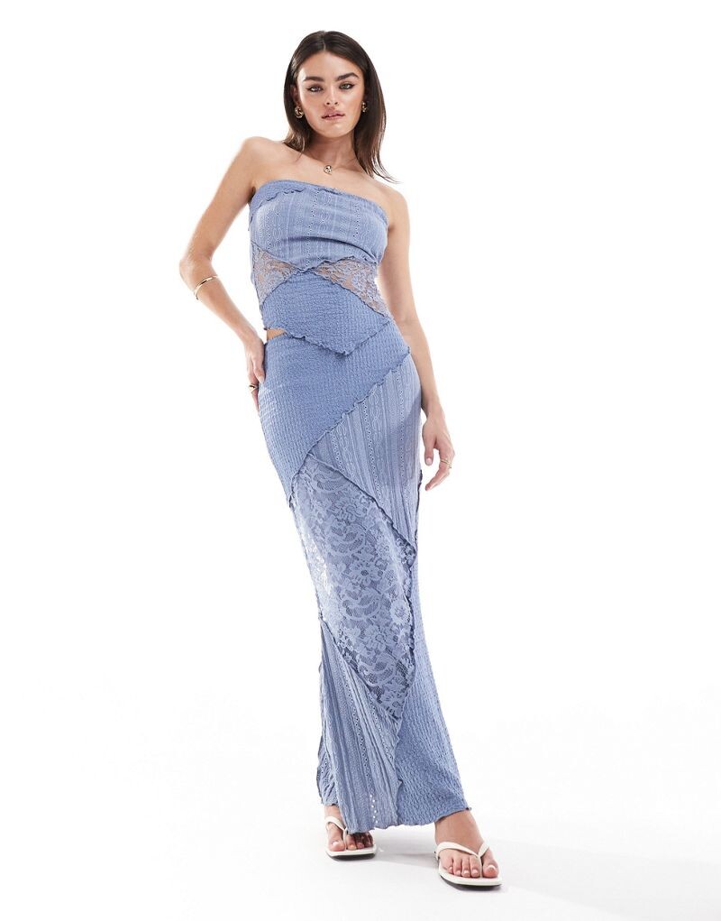 

Синяя рифленая юбка макси смешанной фактуры Miss Selfridge