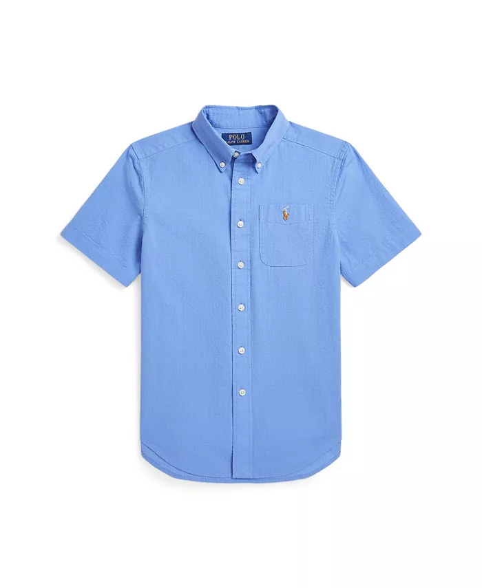 

Рубашка с коротким рукавом из ткани в полоску Big Boys Seersucker Polo Ralph Lauren, белый