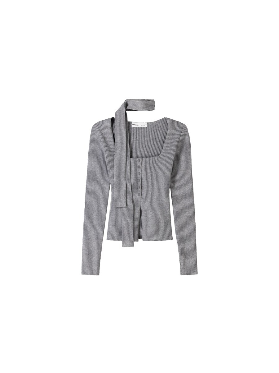 

Вязаный кардиган Bershka Knit Cardigan, серый