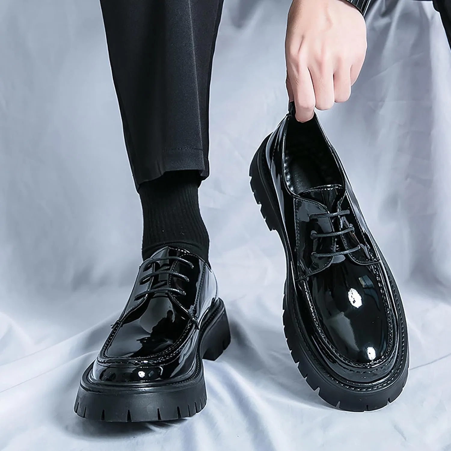 Лоферы кожаные платформа Men's, Black MVIOBUY — фото 4