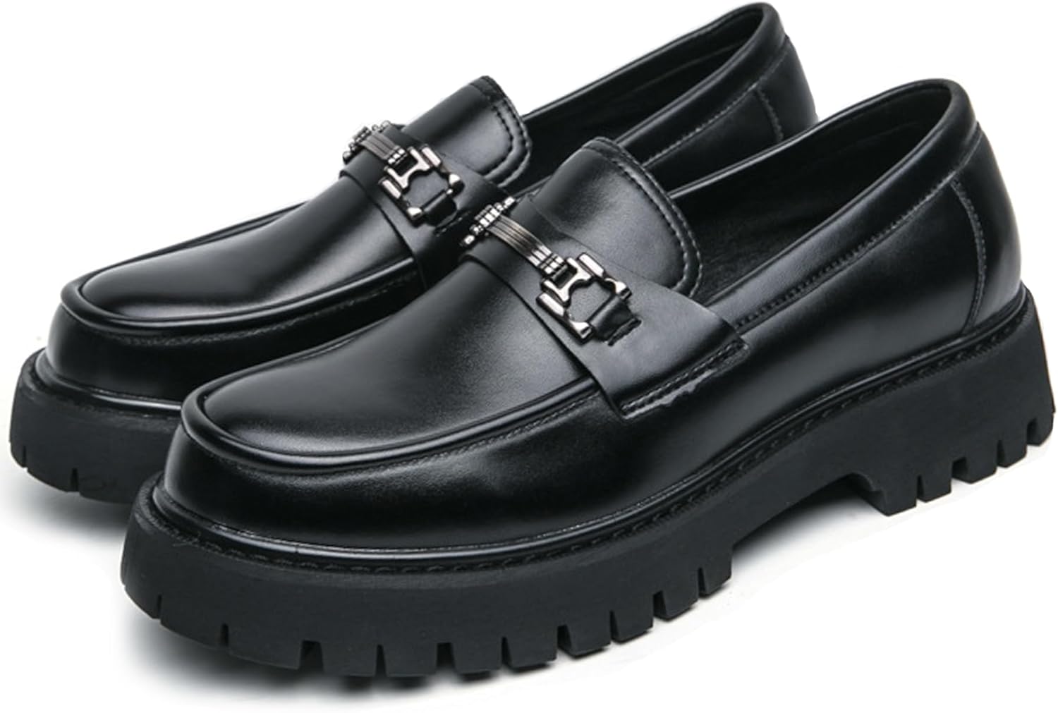 

Мужские лоферы на платформе из лакированной кожи с модным металлическим декором, противоскользящей подошвой, деловые туфли на каждый день, удобные слипоны с круглым носком для повседневной работы Devileyeze, черный