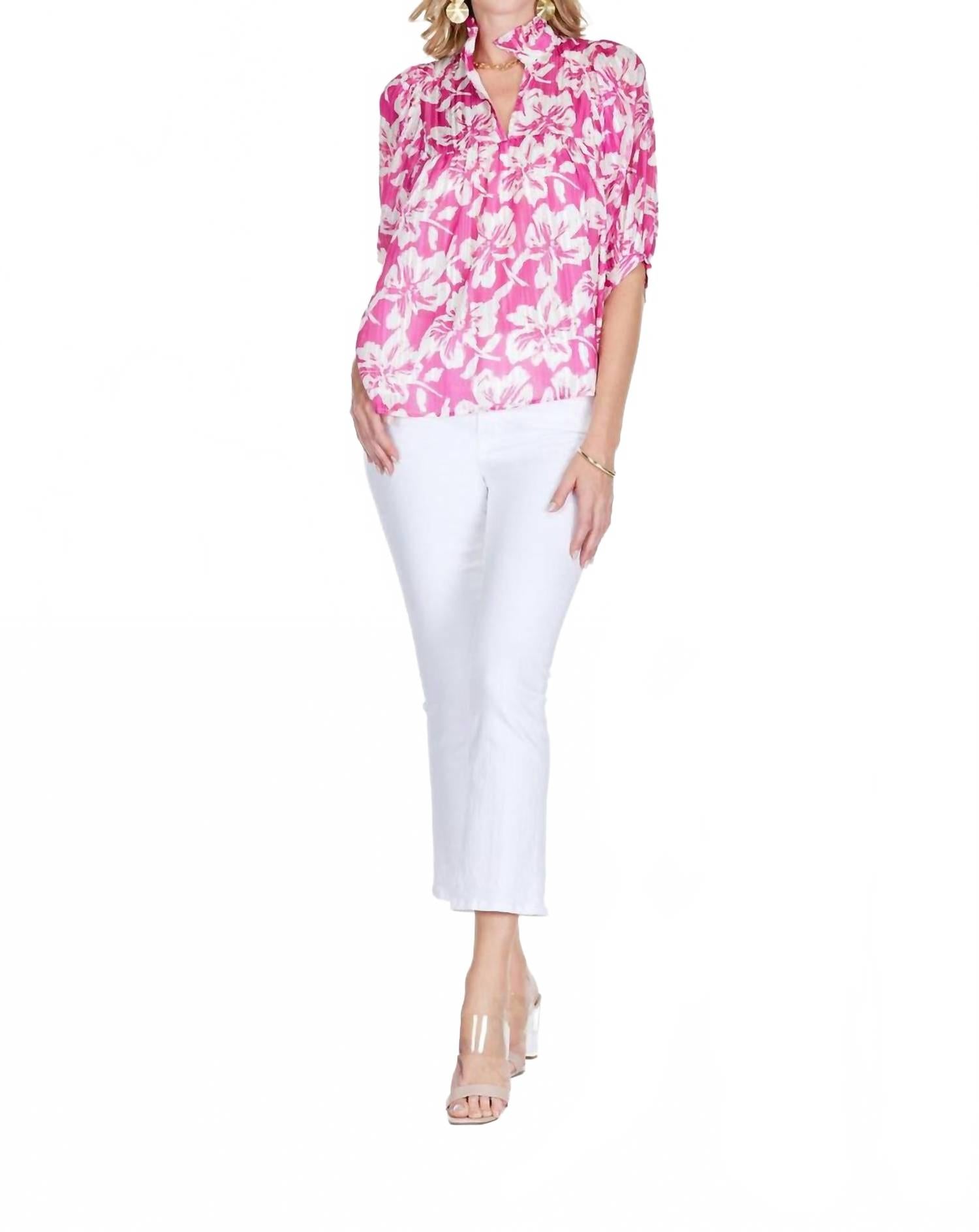 

Топ с высоким воротником и пышными рукавами в цвете пурпурный гибискус Jade