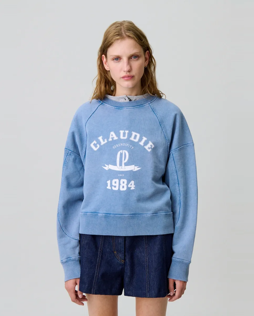 

Женская хлопковая толстовка с эффектом стирки Claudie Pierlot, синий