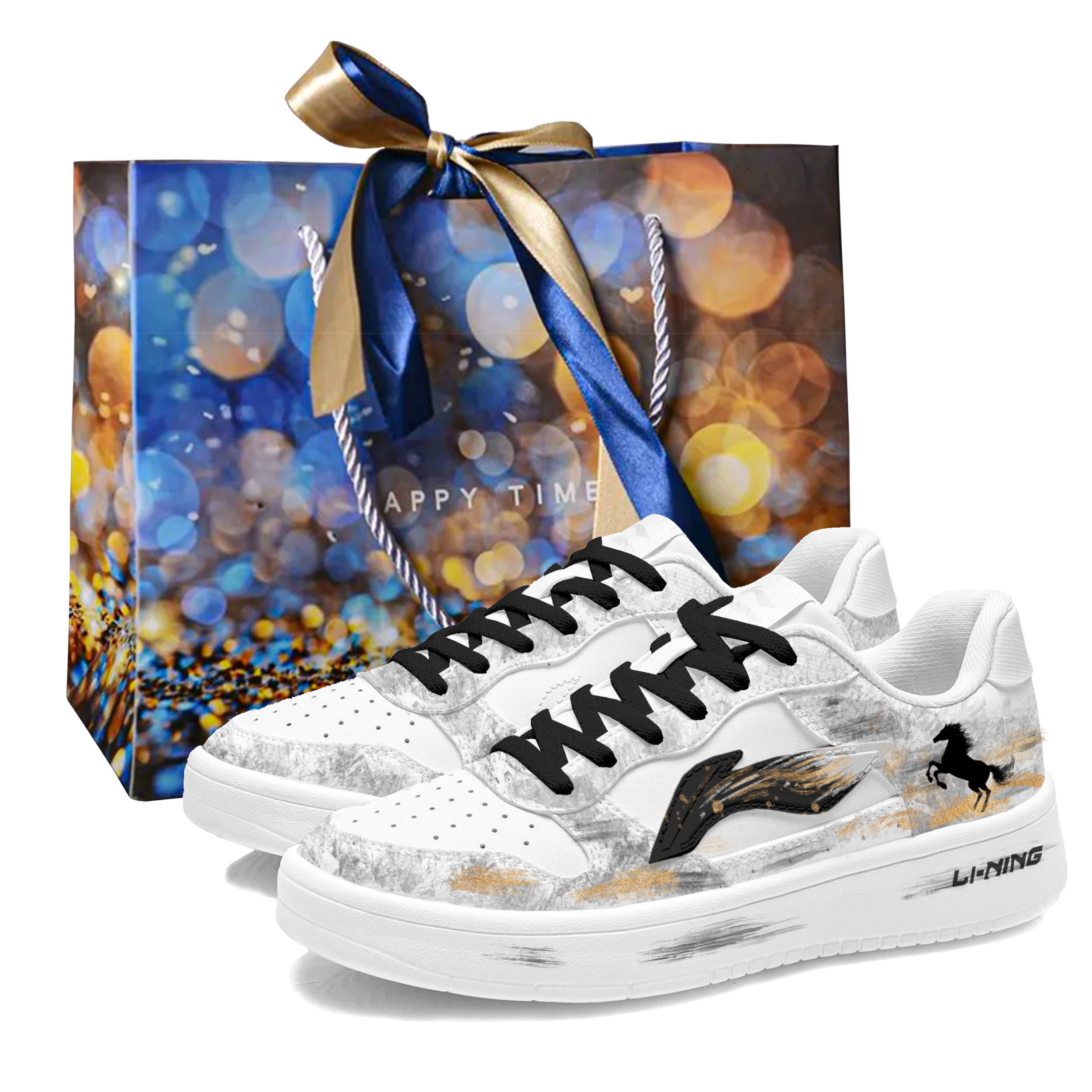 

Кроссовки Li-Ning Floating Boat Abrasion Resistant Breathable Height Increasing Low top мужские черно-бело-серые