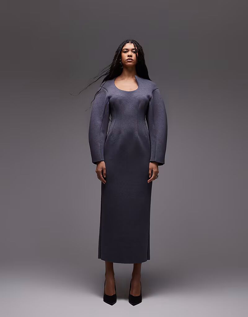 

Платье миди ASOS DESIGN со скульптурным вырезом, темно-серого цвета