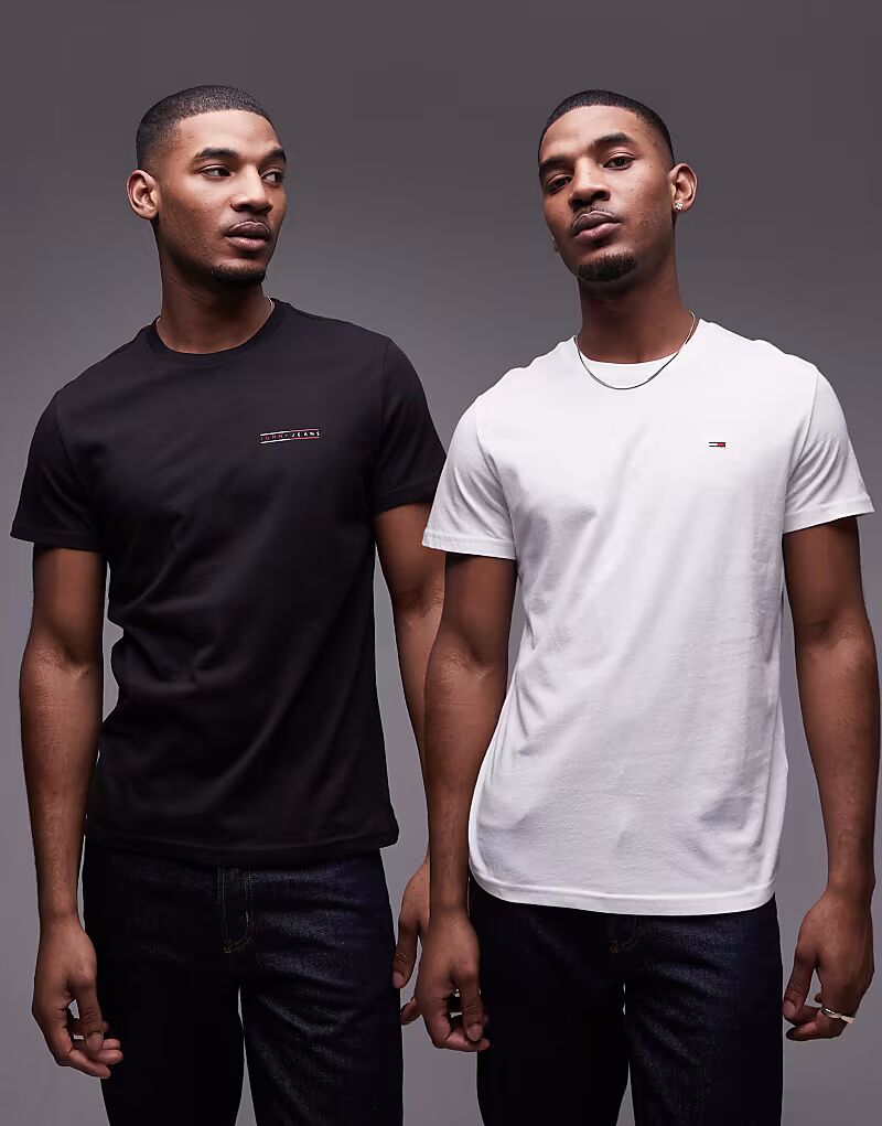 

Комплект из 2 тонких футболок с логотипом Tommy Jeans черного/кремового цвета