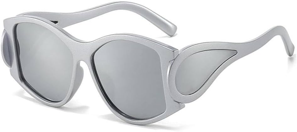 

Панк-солнцезащитные очки для мужчин, большие солнцезащитные очки «кошачий глаз» для женщин, солнцезащитные очки в стиле стимпанк, модные очки неправильной формы MTZJH, C4silver