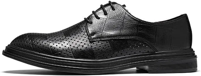 Мужские лоферы кожаные перфорированные New Men's Hollow Leather Loafers, черный UOPYNE — фото 3