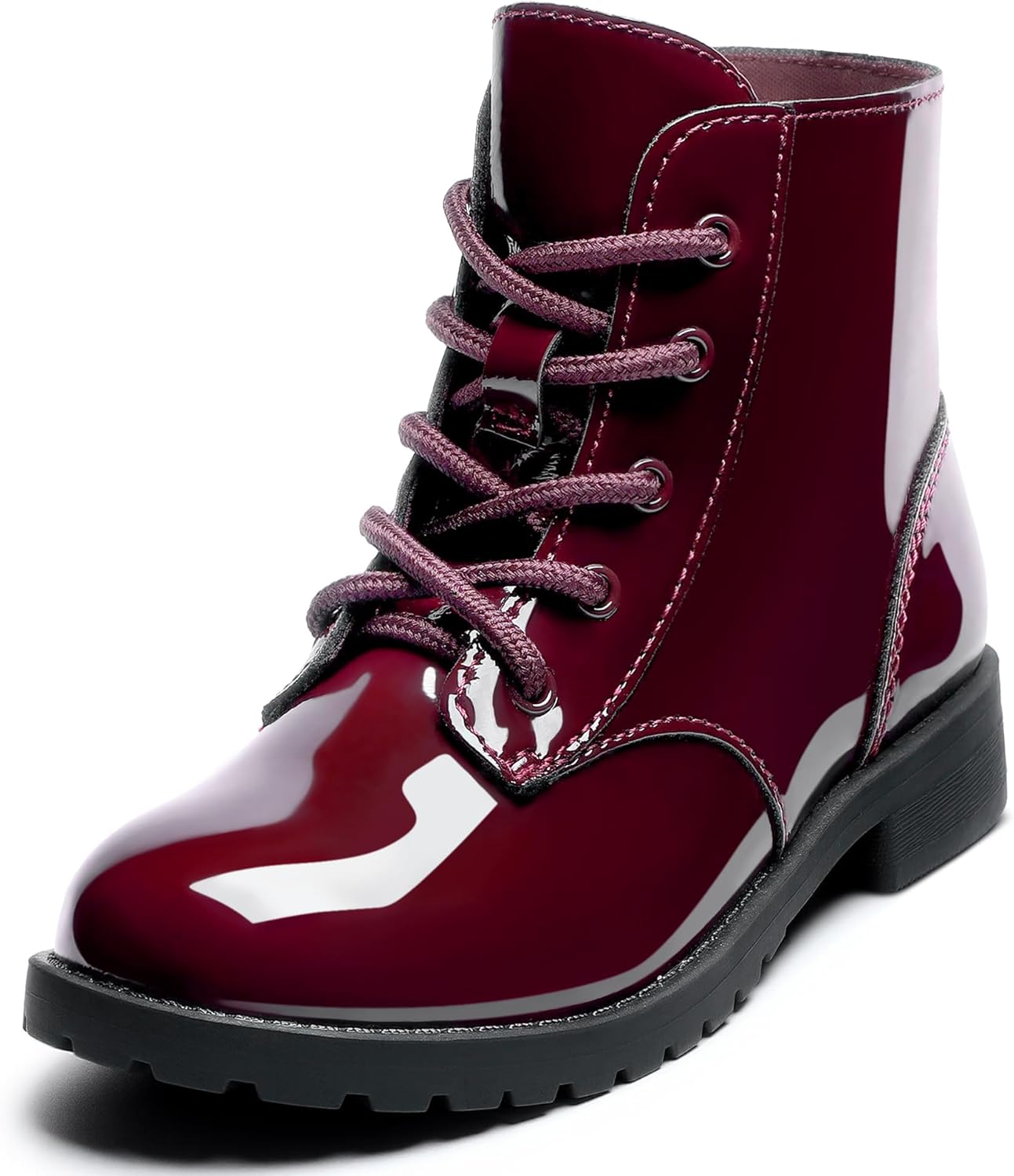 

Детские ботинки для девочек с шнуровкой и боковой молнией, сапожки в стиле милитари для малышей/детей младшего и старшего возраста CCVON, Wine Red