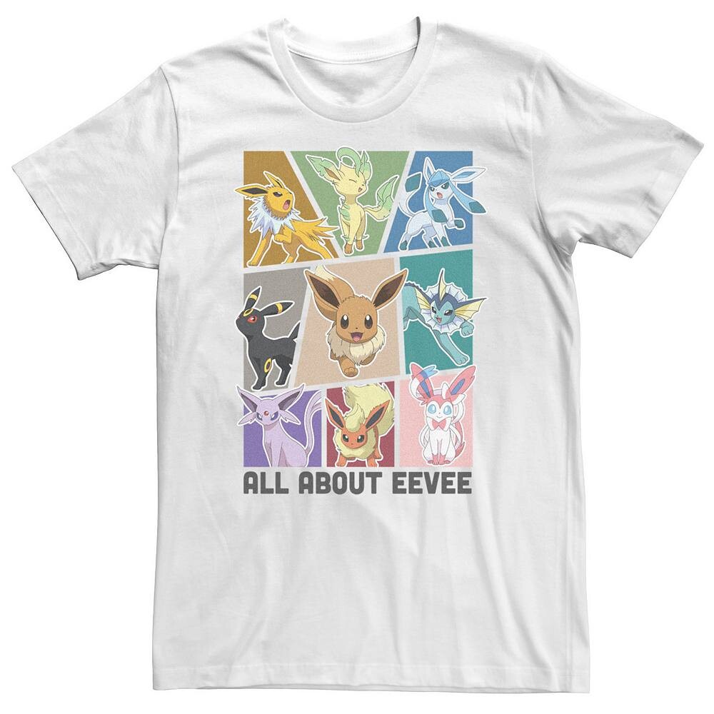 

Мужская футболка Pokémon All About Eevee Evolution Sylveon Vaporeon Licensed Character, белый