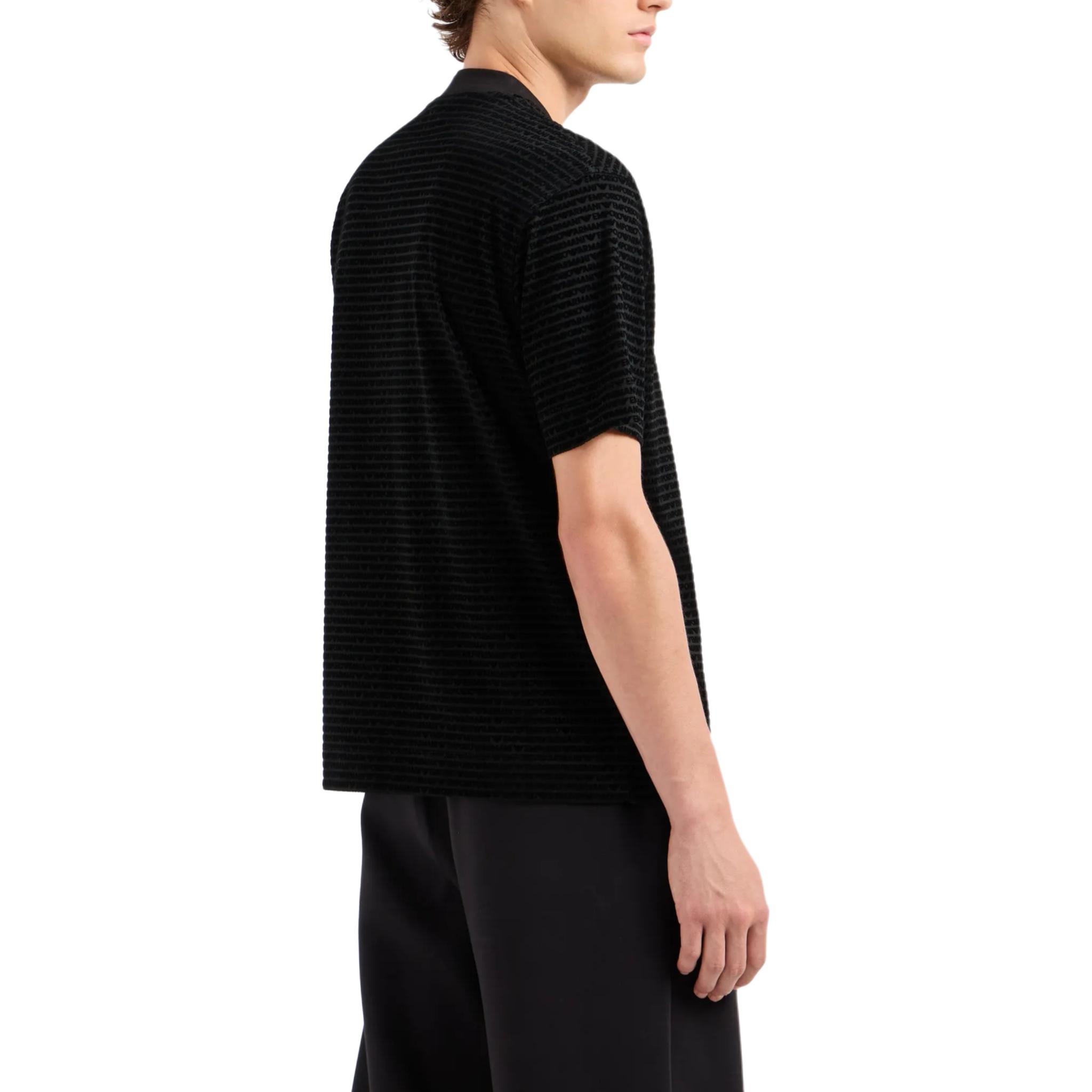 Футболка из смесового лиоцелла с цельнокроеным флокированным логотипом EMPORIO ARMANI, черная — фото 4
