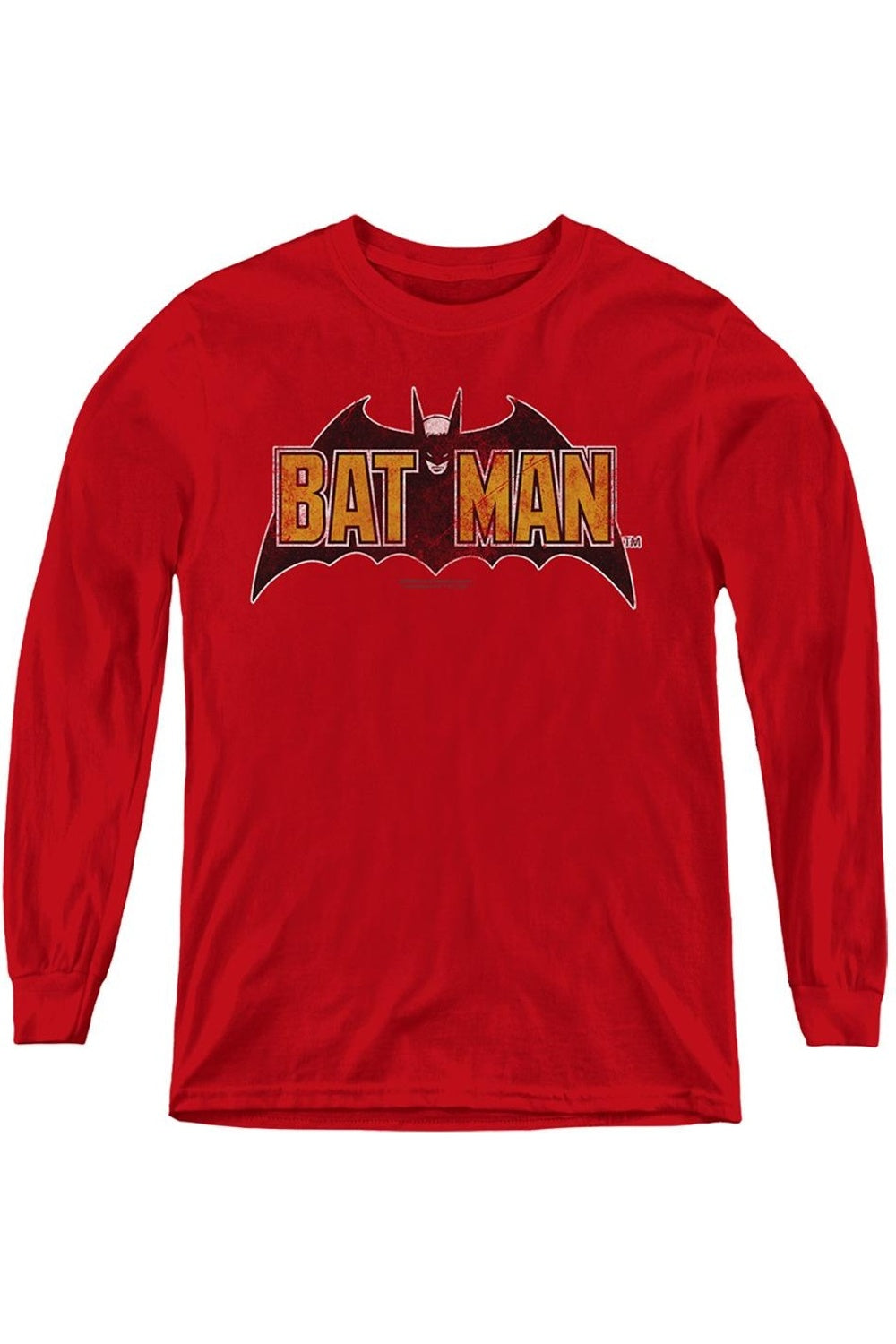 

Батмен винтажный логотип с летучей мышью на красном худи с длинным рукавом для детей Gildan