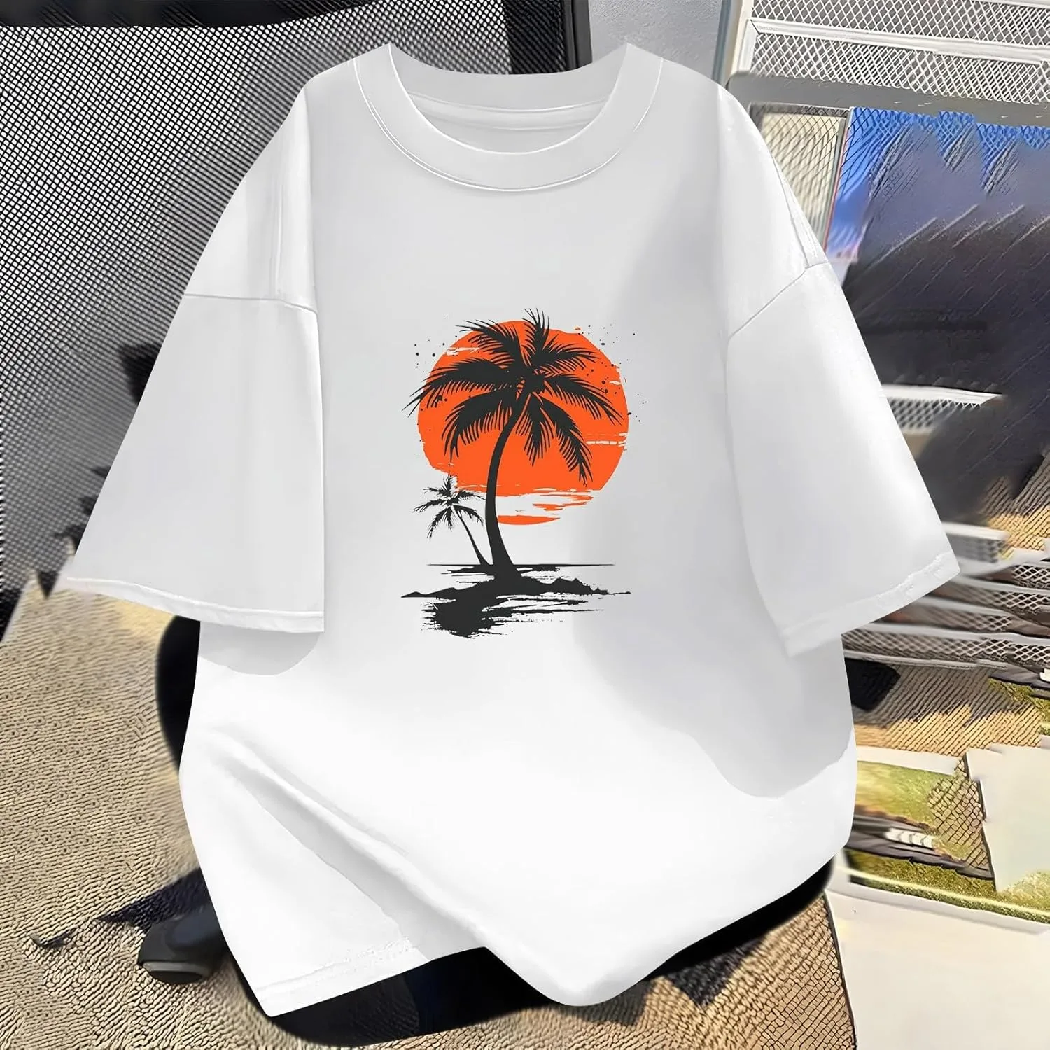 Мужская футболка с коротким рукавом Tropical Palm Tree Beach, летняя легкая с принтом — фото 3