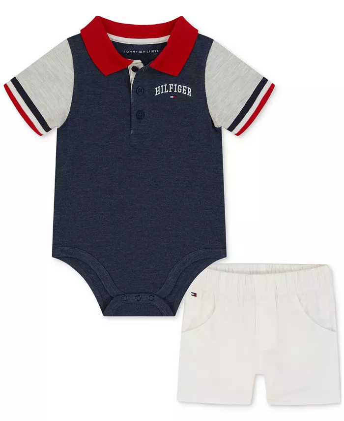 

Комплект для мальчика: поло-боди и шорты из твила (2 предмета) Tommy Hilfiger, мультиколор