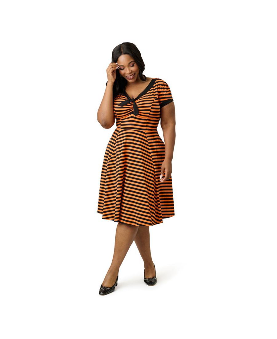 

Платье-трапеция Natalie больших размеров Unique Vintage, Orange & black