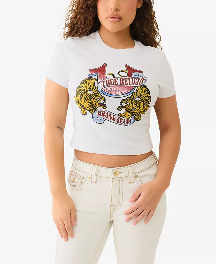 

Женская футболка с коротким рукавом SS Crystal Tiger Baby True Religion, белый