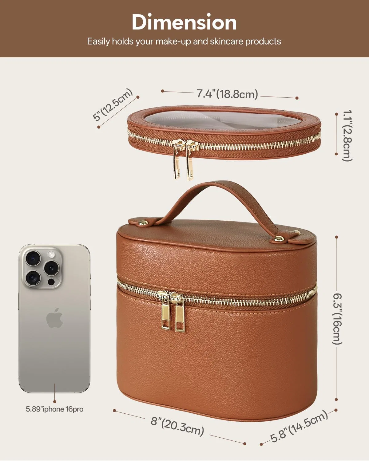 Дорожная косметичка с жестким корпусом от Prite Prite, Brown — фото 3