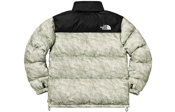 Пуховик Supreme FW19 week 18 x The North Face Paper Print Nuptse Jacket, серый — фото 2