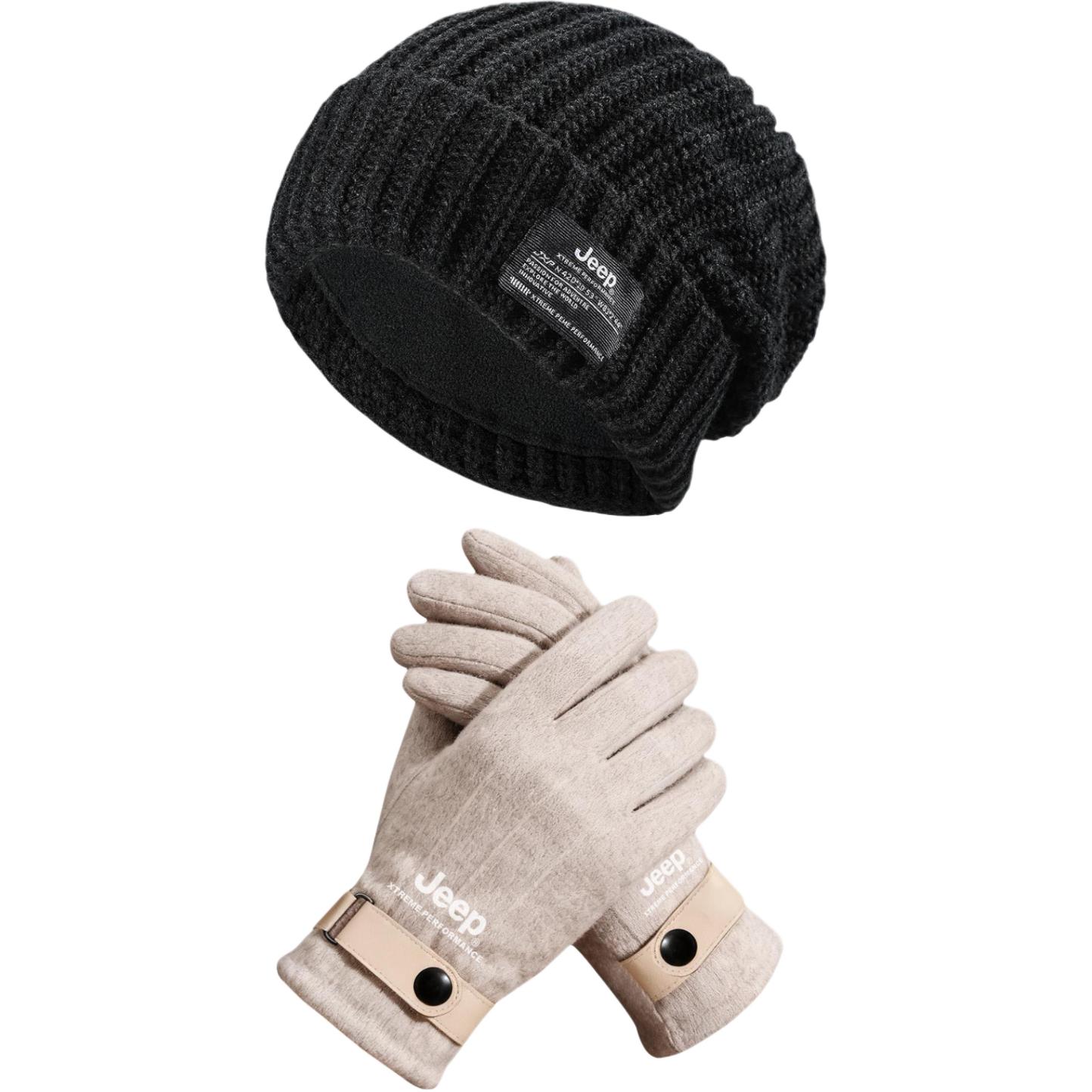 

Шапка Unisex Jeep, черный хаки set[хаки glove+черный hat]