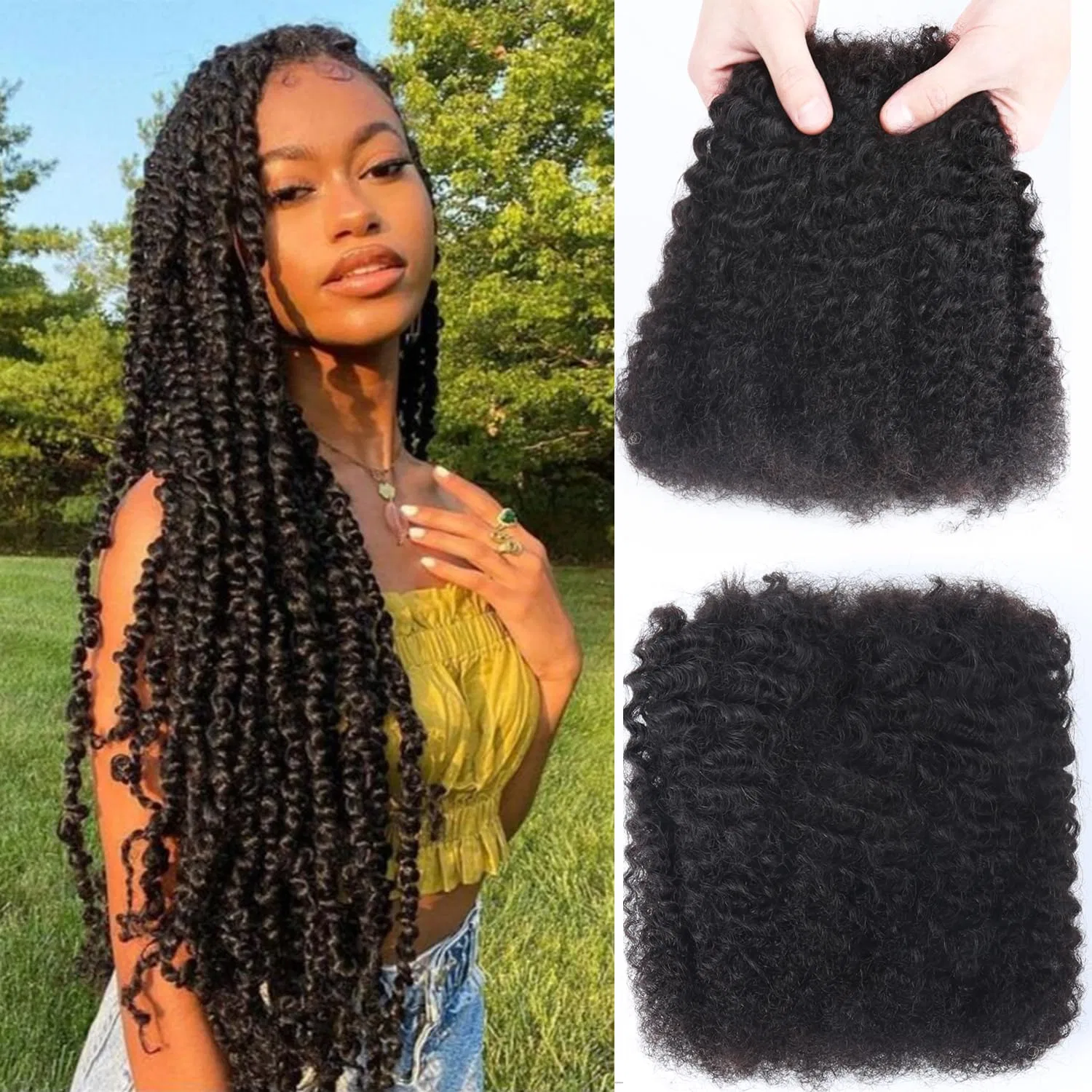Натуральные афро-кудри для дредлоков и кос 50 г 30 см Trumore, #1B Natural Black