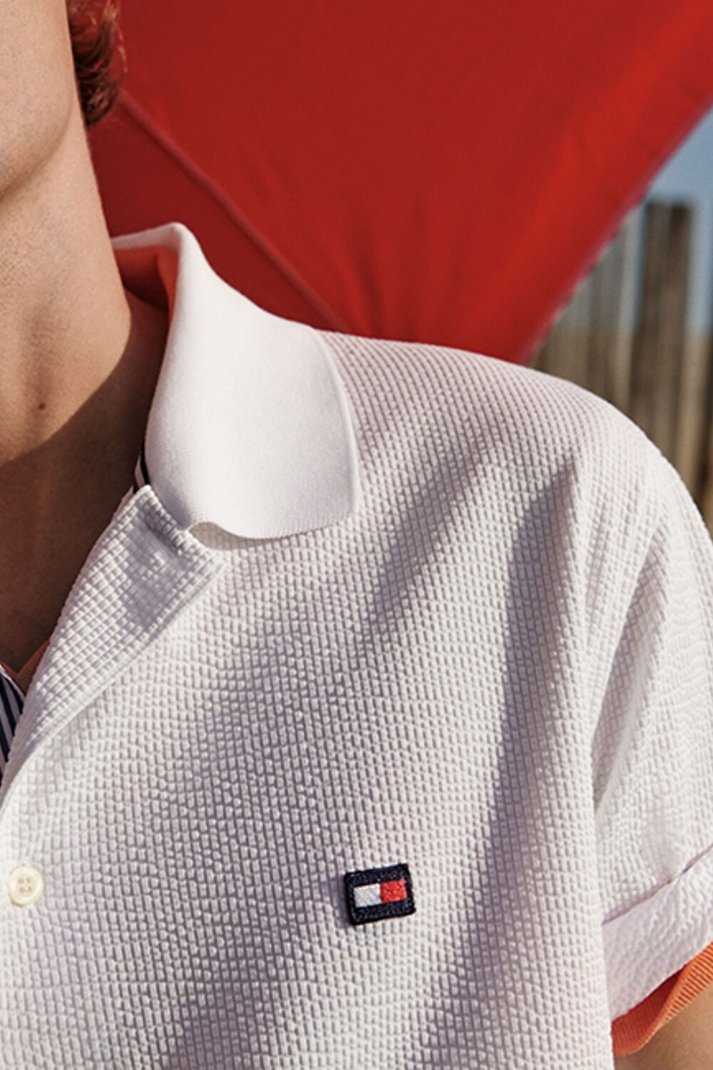 Синяя рубашка-поло 1985 года приталенного кроя Tommy Hilfiger, белый — фото 4