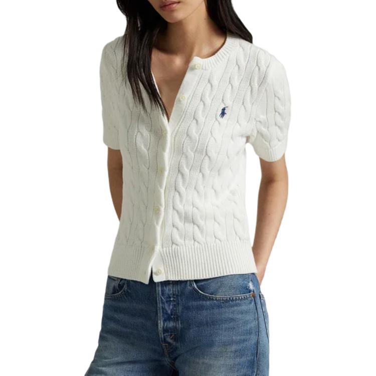Кардиган с узором "косичка" Polo Ralph Lauren, белый — фото 4