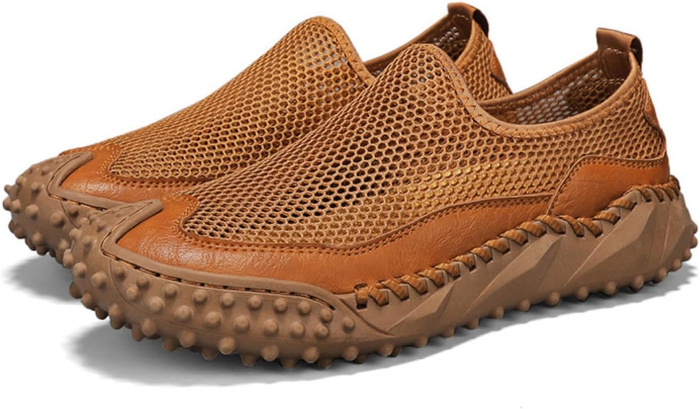 

Мужские летние кроссовки для ходьбы, сетчатые, дышащие, для походов/бизнеса/на открытом воздухе, мокасины с противоскользящей подошвой Khwfjas, коричневый