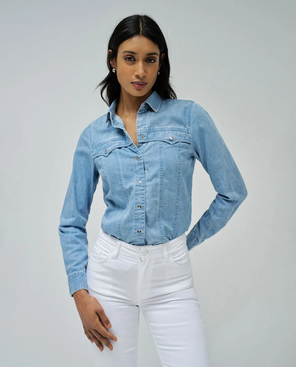

Легкая джинсовая женская рубашка с эффектом потертости Salsa Jeans, синий
