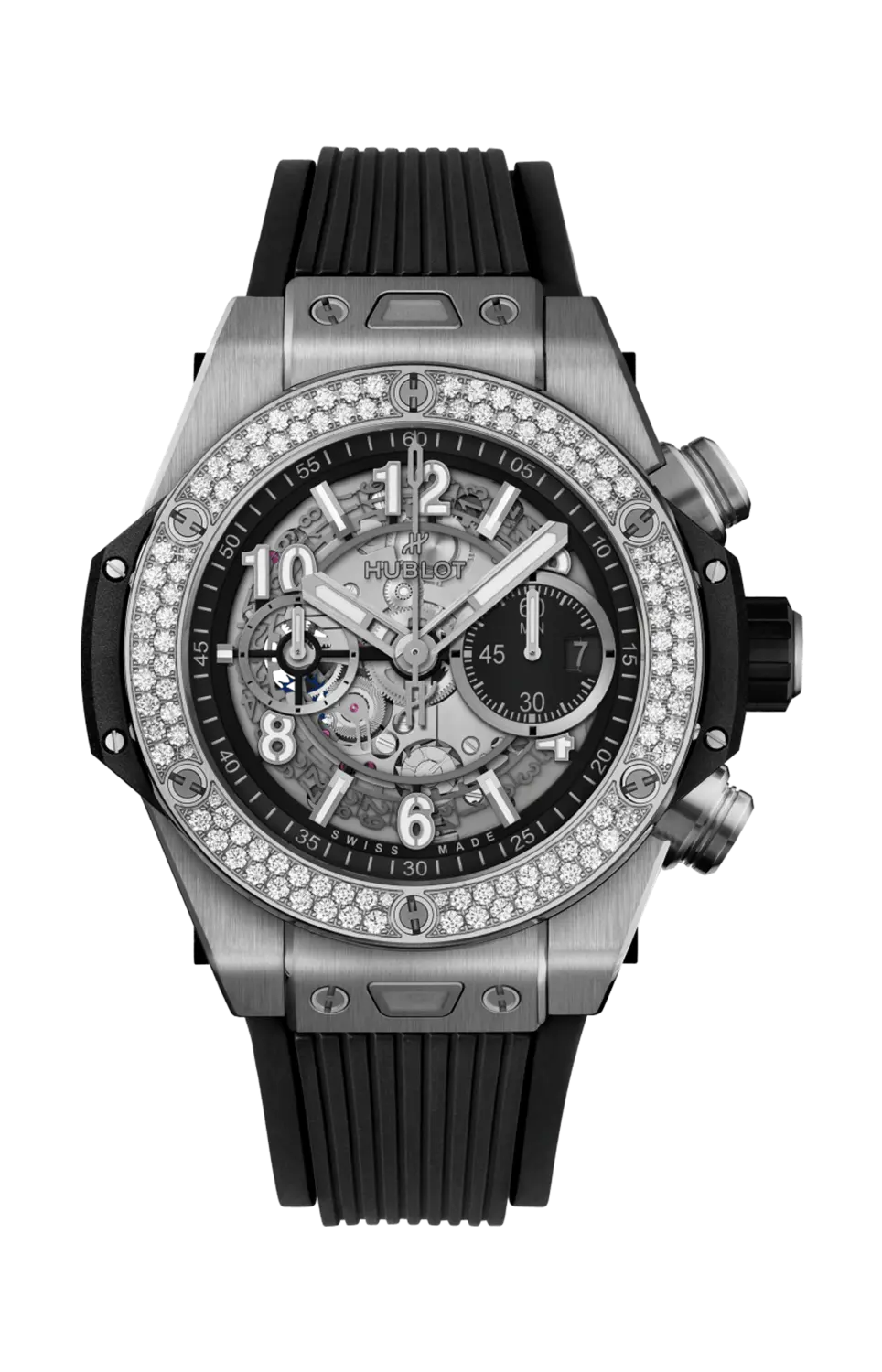 

Часы Hublot Unico titanium с бриллиантами 44 мм