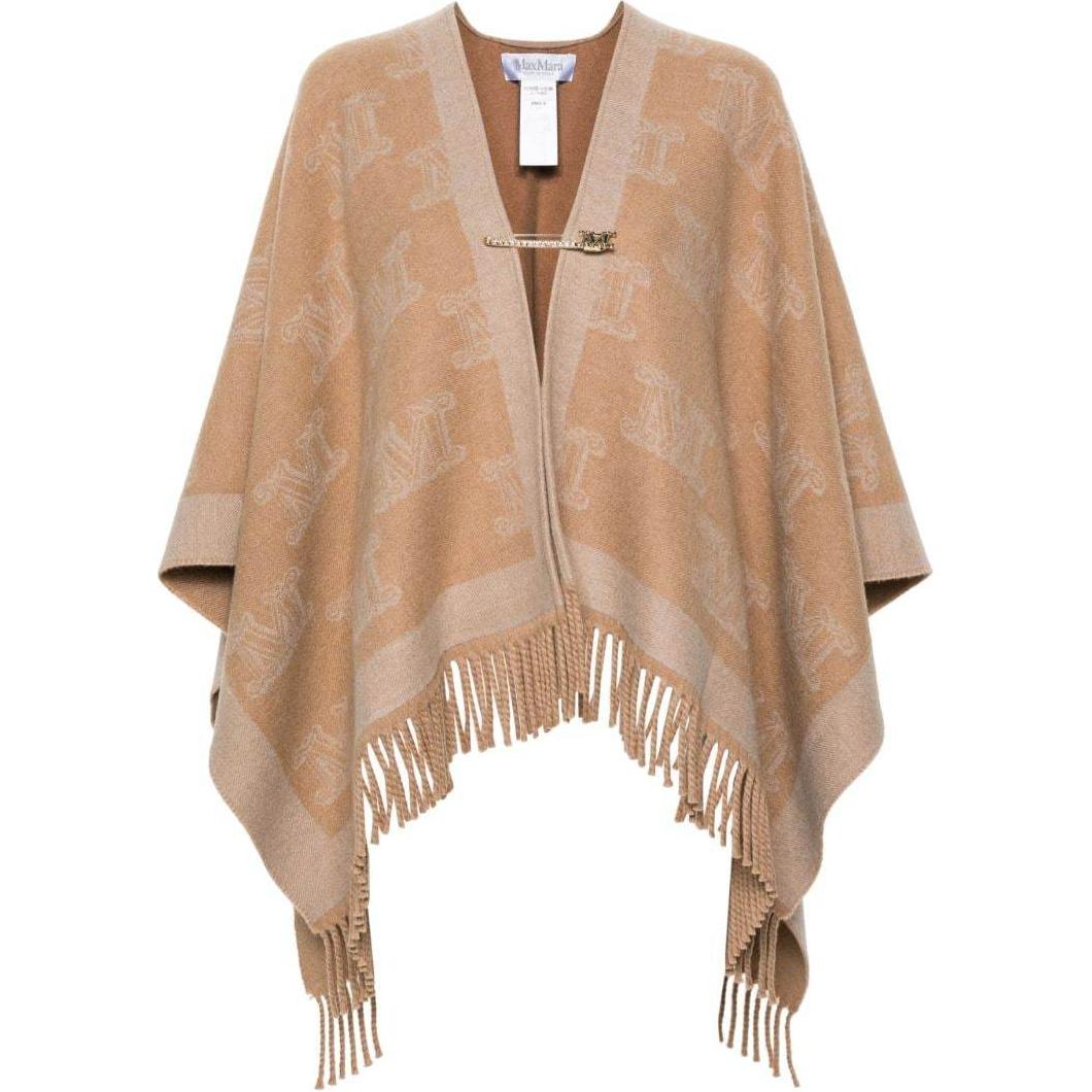 

MaxMara Studio Макс Мара Плащ с бахромой и логотипом, Camel Brown