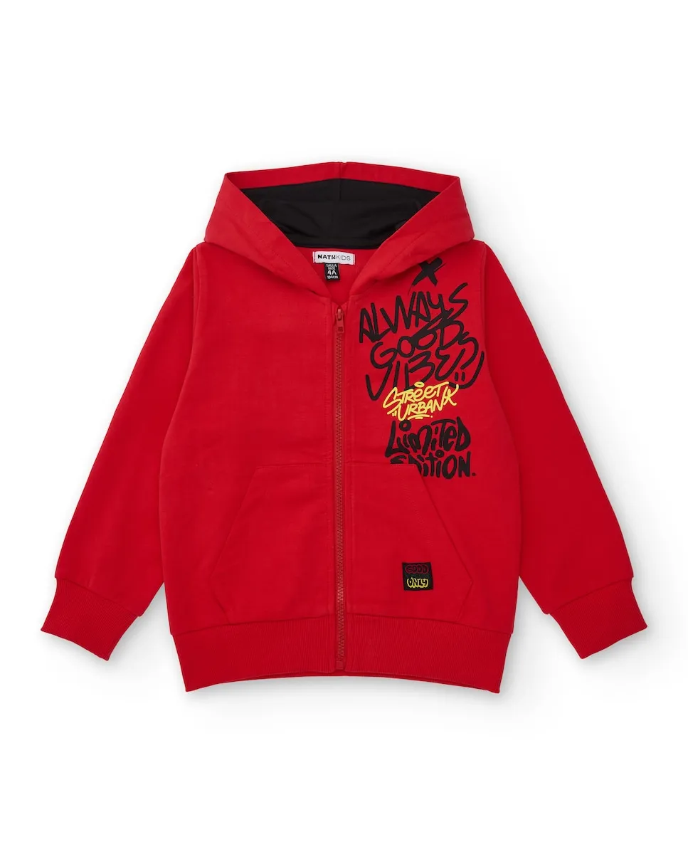 

Красная толстовка с капюшоном для мальчика с городским принтом Tuc tuc