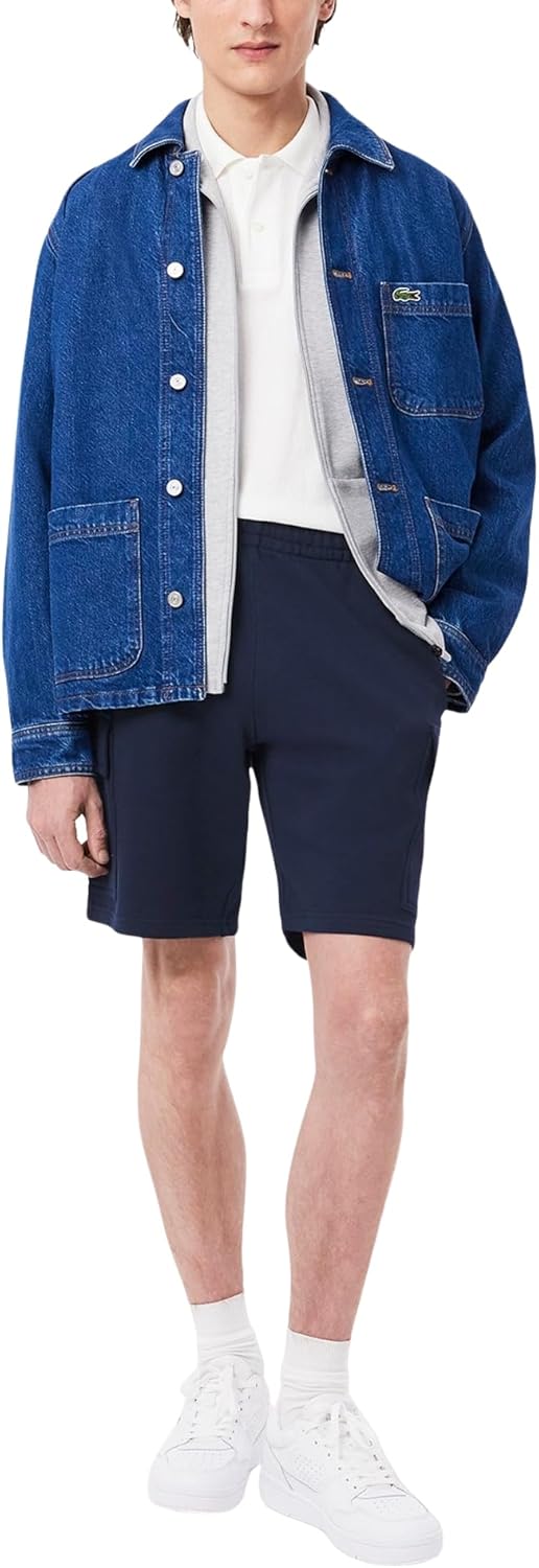 Lacoste мужские неворсовые флисовые карго-шорты, black, M, Navy Blue — фото 4