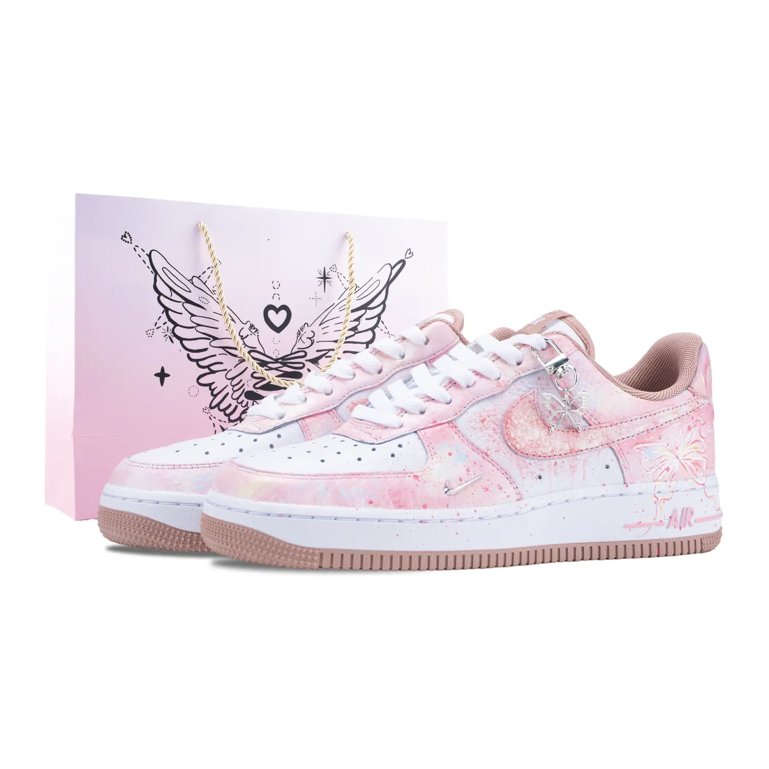 Nike Air Force 1 В поисках ароматного следа противоскользящие устойчивые к истиранию низкие скейтборд кроссовки женские белый розовый золото шоппинг сумка
