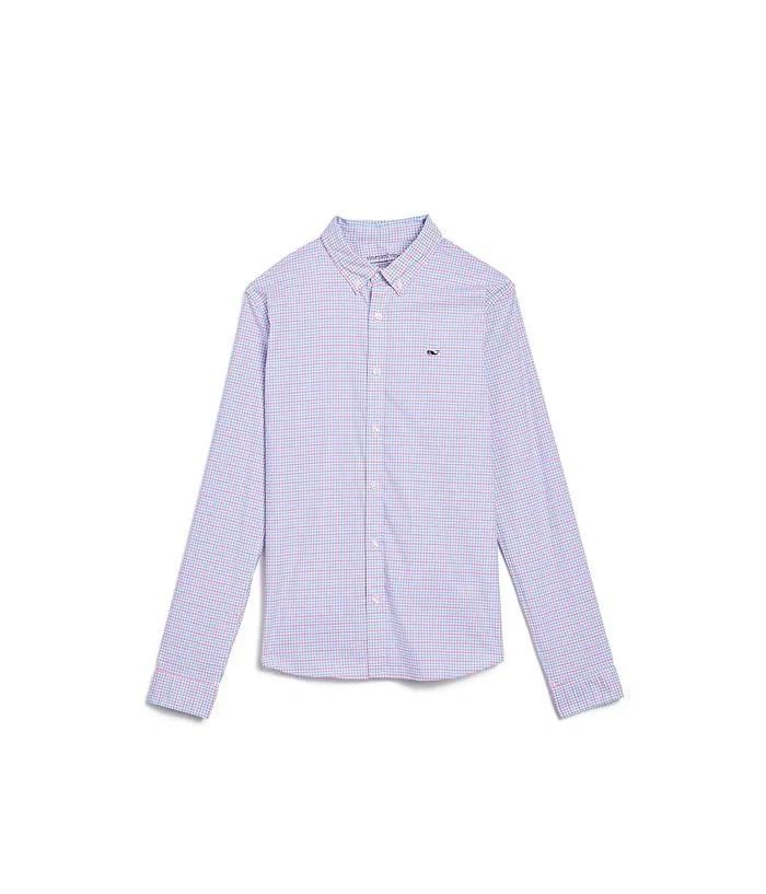 Рубашка с клетчатым принтом Catamaran Check Performance Cotton Vineyard Vines Kids, Bahama Breeze