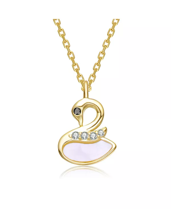 

Изящное детское ожерелье с подвеской в виде лебедя, покрытое 14-каратным золотом, с черными глазами и прозрачными кубическими цирконами Gigigirl, gold