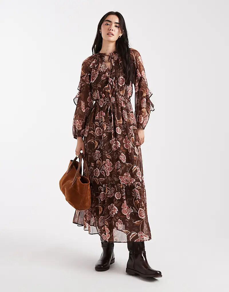 

Платье миди New Look из шифона с коричневым узором