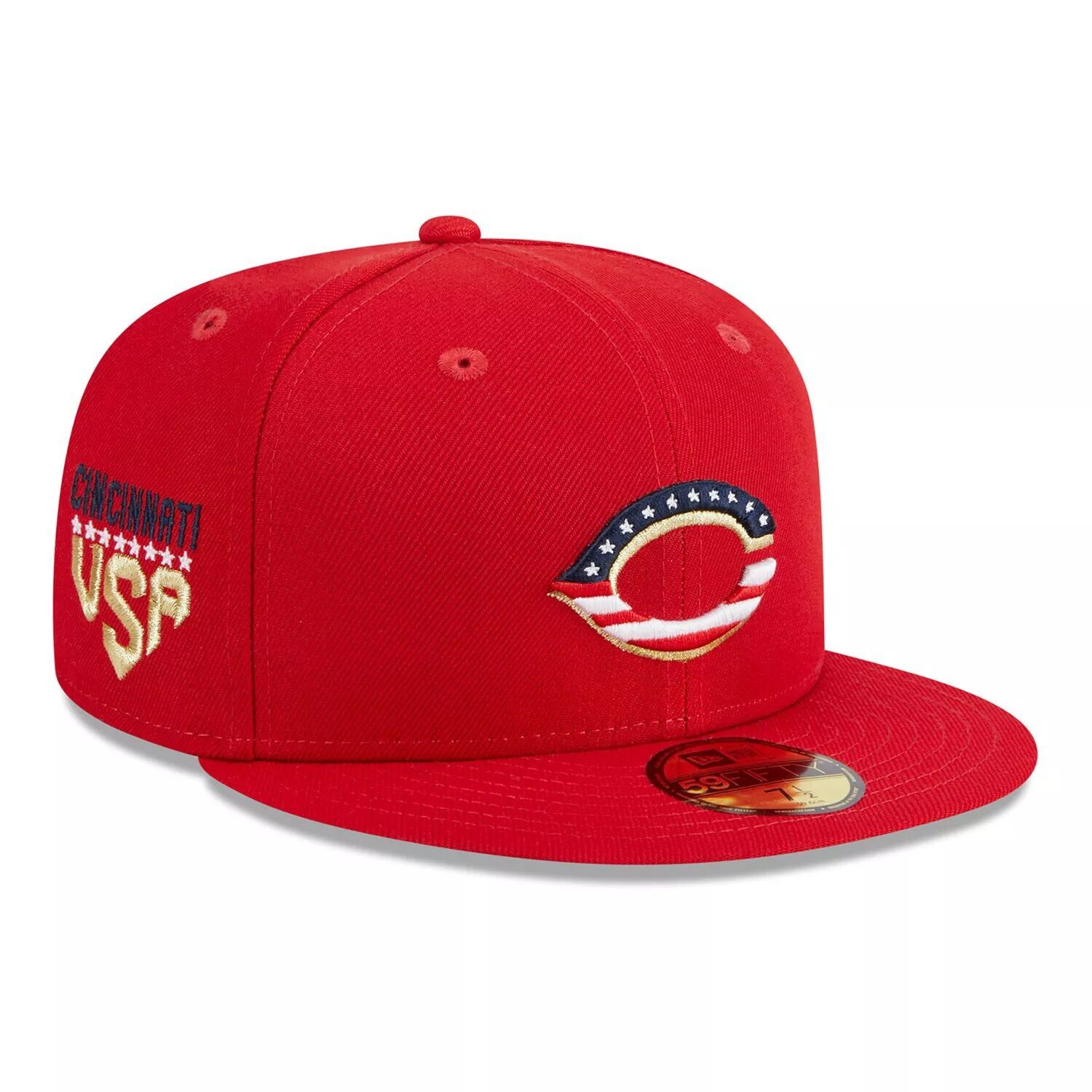 

Мужская облегающая шляпа New Era Red Cincinnati Reds 2023 Четвертое июля 59FIFTY