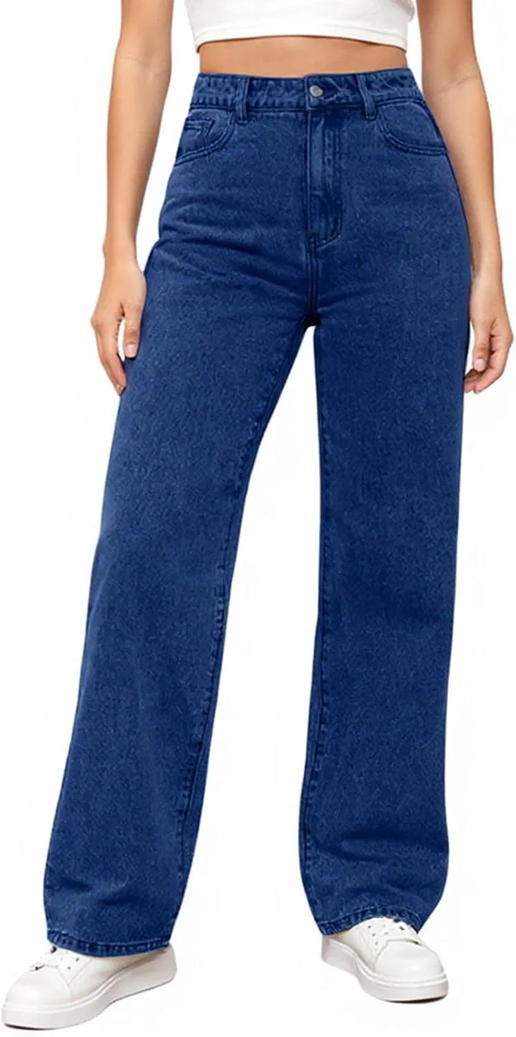 Джинсы с высокой талией, женские, Wide Leg, Dark Blue
