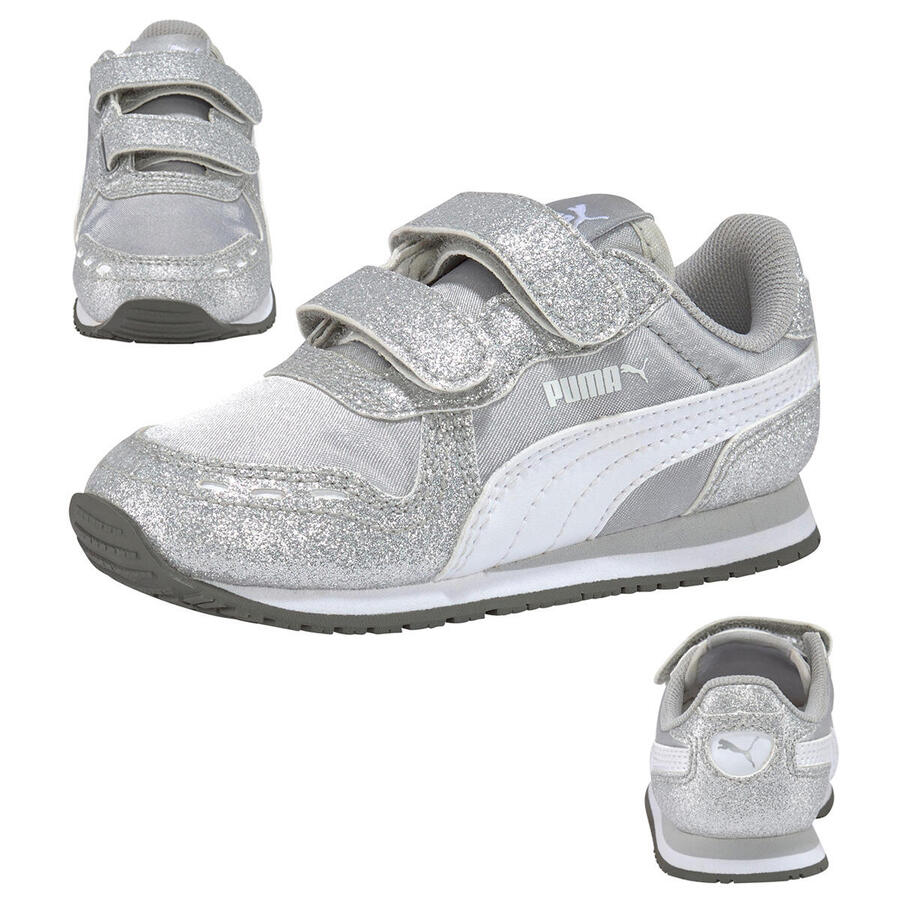 Кроссовки детские PUMA Cabana Racer Glitz V PS, серебристые, для девочек, 370985