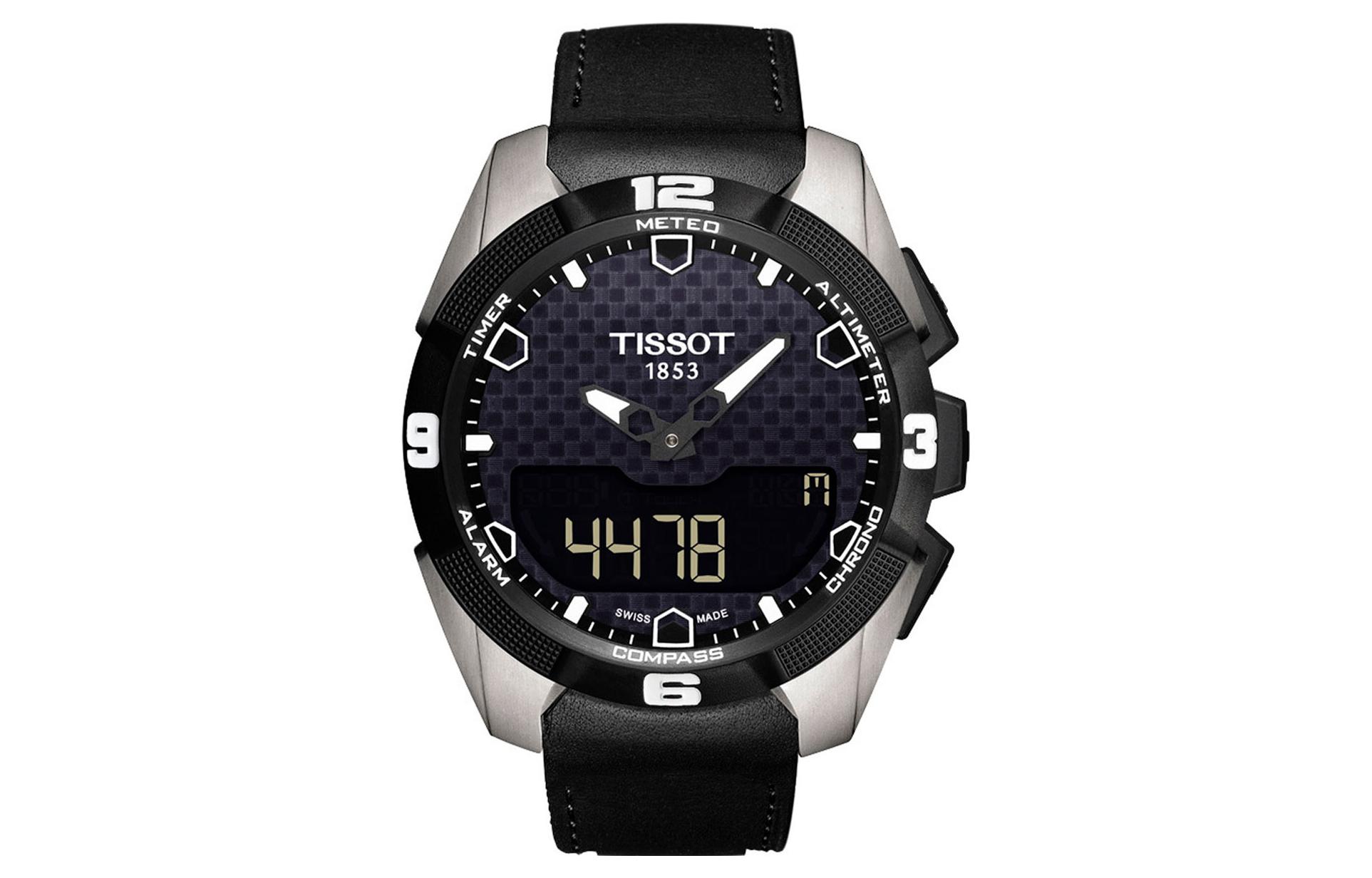 

TISSOT Часы Quartz Movement Men's Watch Watch 45mm Black Dial Titanium PVD Coating Watch Case Genuine Leather Strap