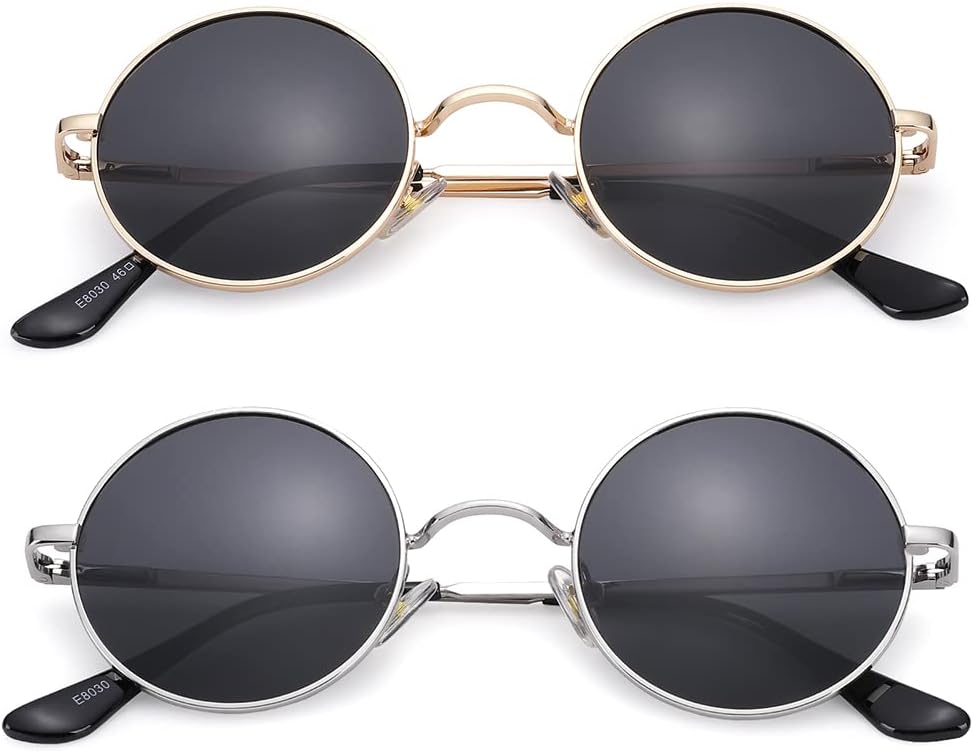 

Солнцезащитные очки Pro Acme Small Round Polarized Sunglasses для мужчин и женщин, в стиле ретро, ​​металлические, в стиле хиппи, с защитой от УФ-излучения UV400, S1 - Gold Frame/Black Lens + Silver Frame/Black Lens