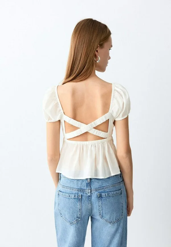 Подростковая блузка кремового цвета Mango Kids, Off-White — фото 3