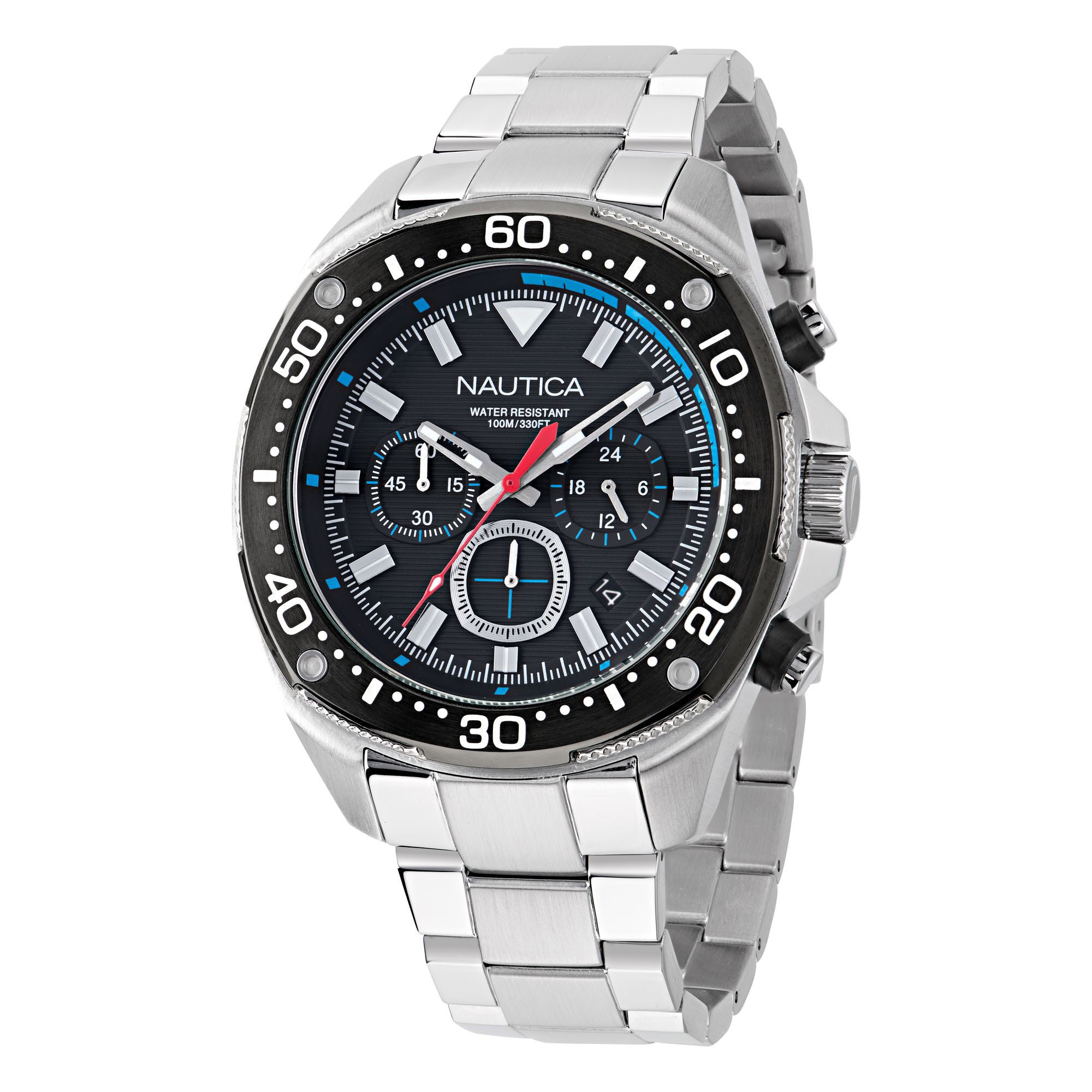 

Часы Nautica Mens Nct Blue Sail Chronograph из нержавеющей стали, цвет mirage grey