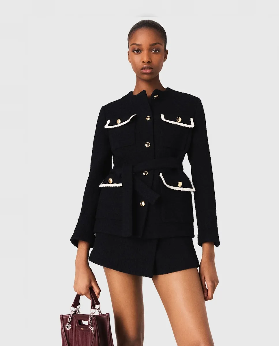 

Женская твидовая куртка с 4 карманами Maje, черный