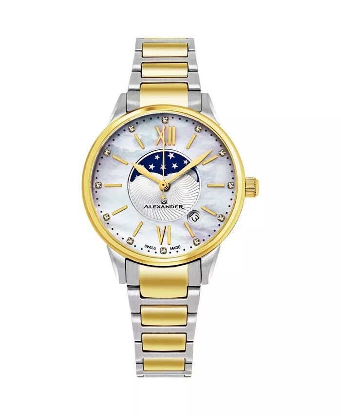 

Часы Alexander AD204B-04, женские кварцевые часы с датой фазы Луны, корпус из нержавеющей стали цвета желтого золота и браслет из нержавеющей стали цвета желтого золота Stuhrling