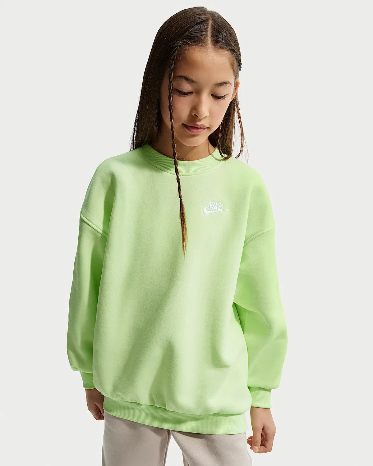 Детская увеличенная толстовка Nike Sportswear Club Fleece, Light Liquid Lime/Light Liquid Lime/White